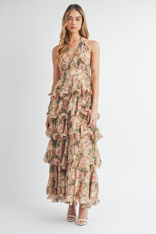 Vestido maxi floreado halter