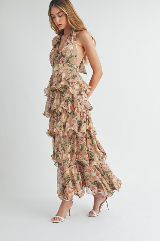 Vestido maxi floreado halter