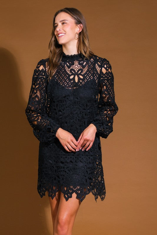 Vestido midi de encaje Negro