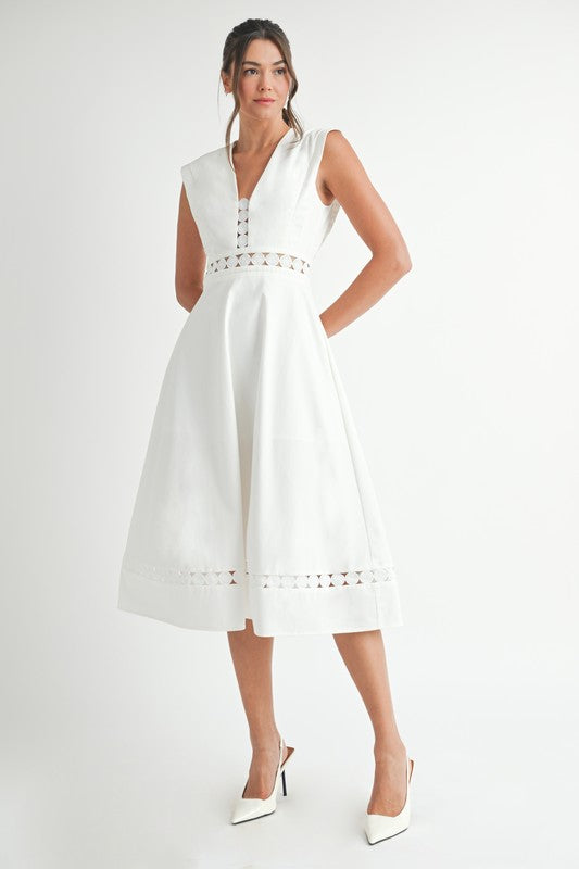 Vestido midi con encaje en cintura
