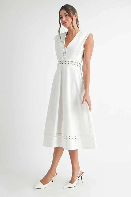 Vestido midi con encaje en cintura