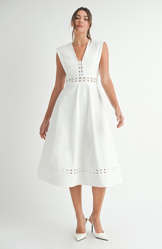 Vestido midi con encaje en cintura