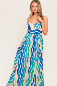 Vestido maxi estampado azul y verde