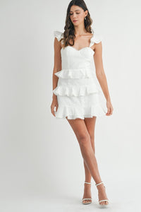 Vestido corto manga ruffled blanco