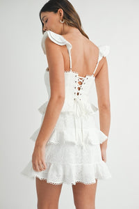 Vestido corto manga ruffled blanco