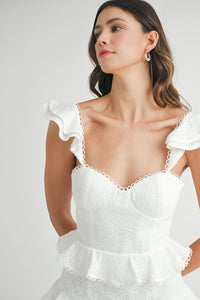 Vestido corto manga ruffled blanco