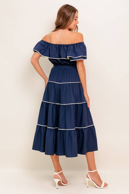 Vestido off shoulder azul