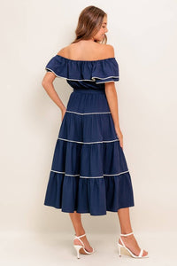 Vestido off shoulder azul