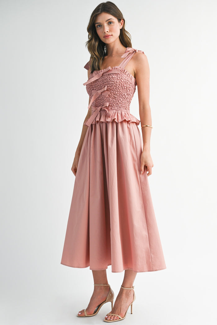 Vestido midi smocked bow