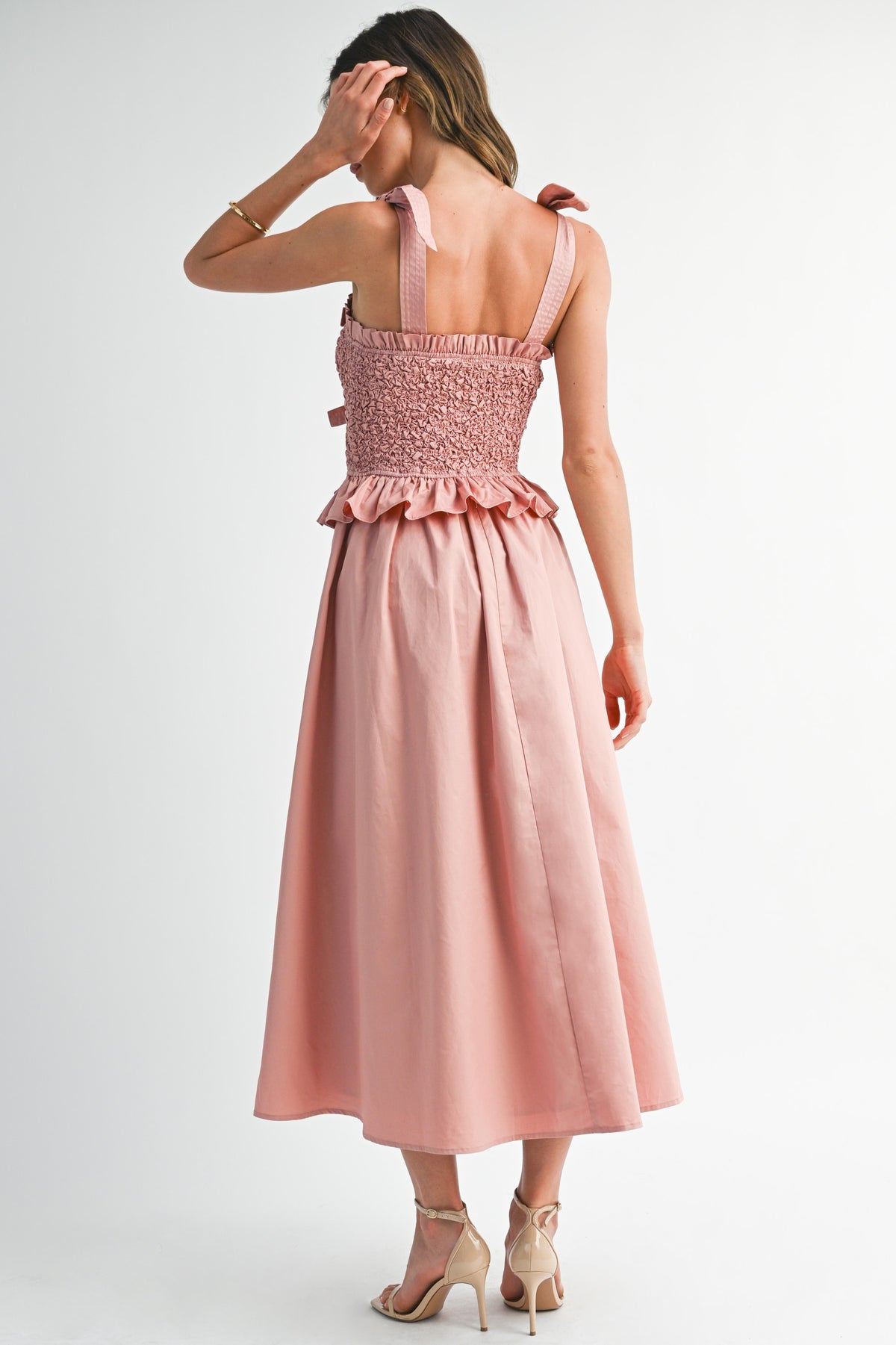 Vestido midi smocked bow