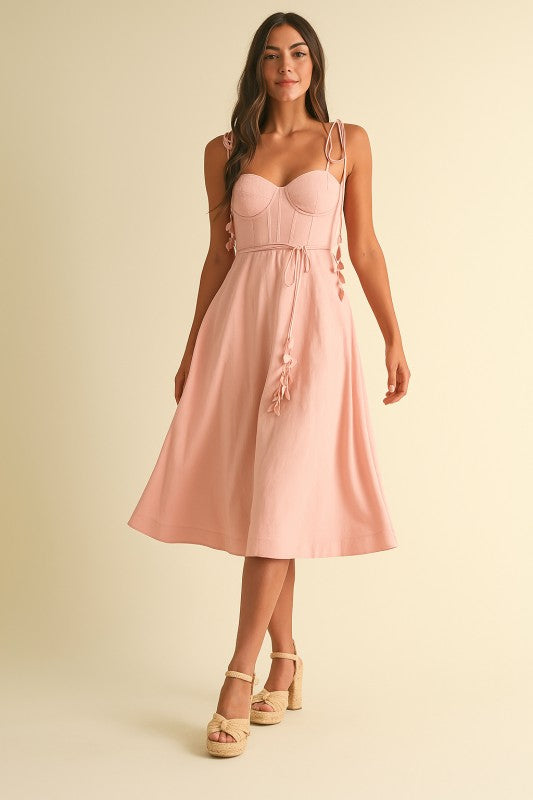 Vestido midi lino corset color blush
