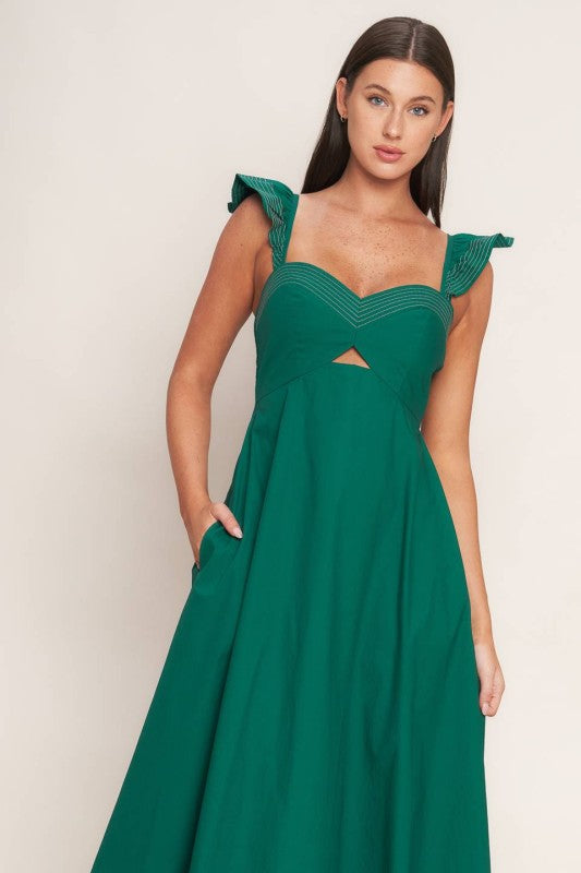 Vestido midi verde con escote corazón