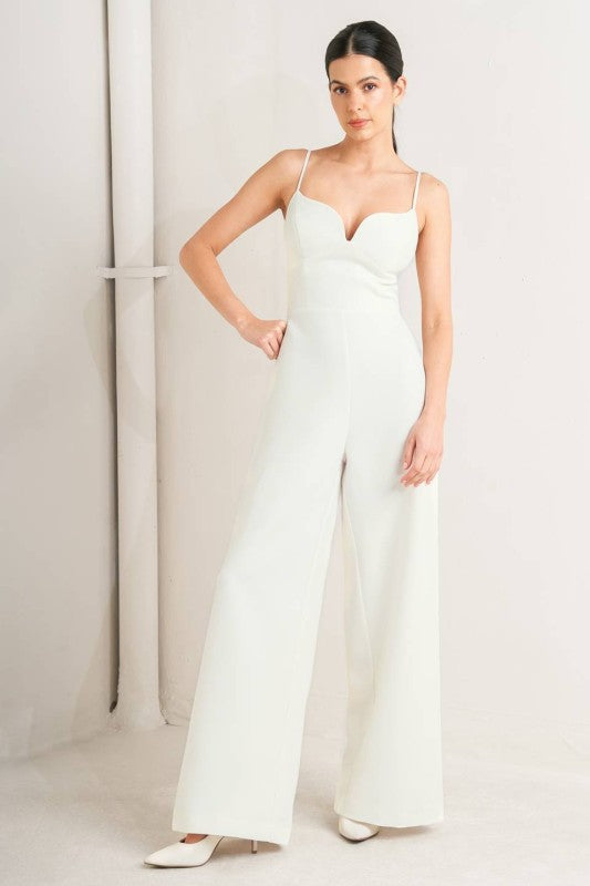 Jumpsuit con tirantes y pierna ancha Blanco