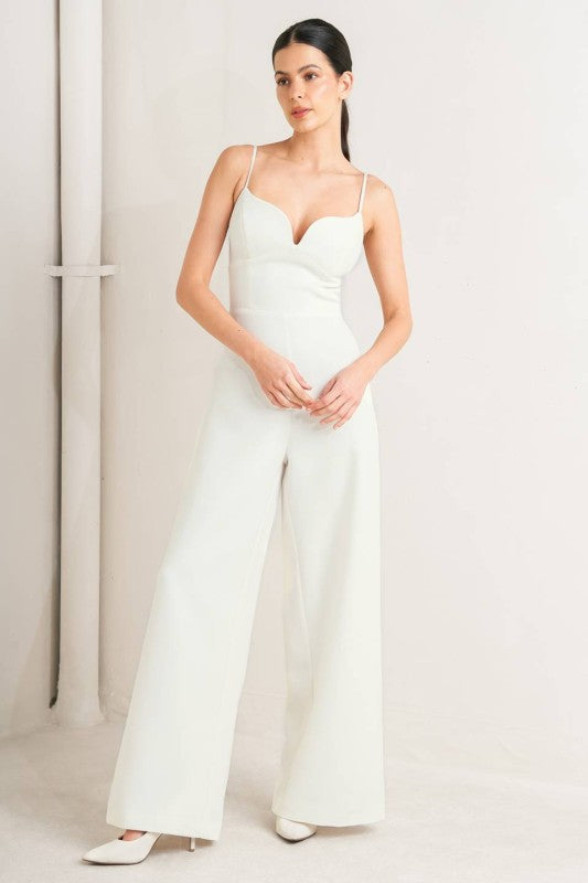 Jumpsuit con tirantes y pierna ancha Blanco
