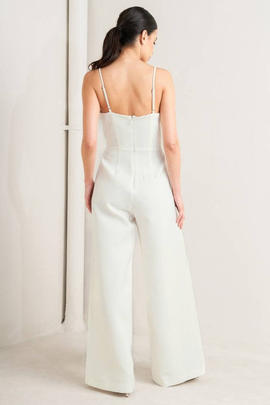 Jumpsuit con tirantes y pierna ancha Blanco