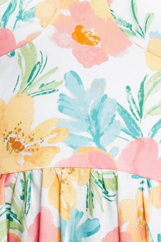 Vestido midi floral, escote corazón. 100% algodón.