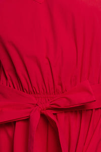 Vestido midi rojo con bloques de color 100% algodón