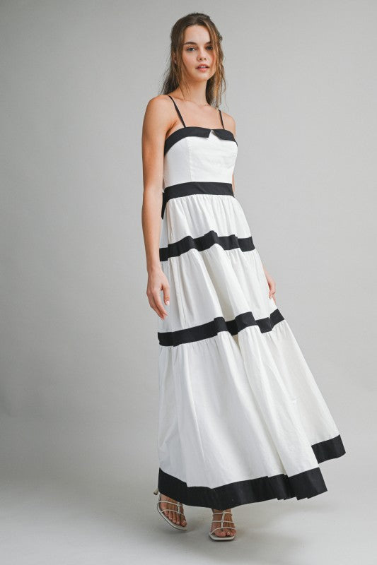 Vestido maxi blanco y negro con tirantes desmontables
