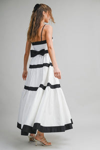 Vestido maxi blanco y negro con tirantes desmontables