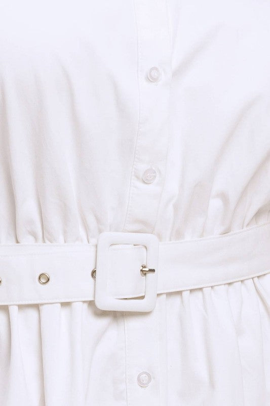 Vestido midi blanco plus con encaje y cinturón