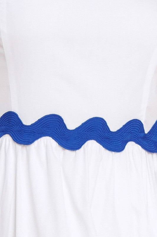 Vestido midi blanco algodón orilla azul 100% algodón