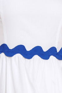 Vestido midi blanco algodón orilla azul 100% algodón
