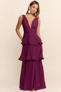 Vestido maxi plum con capas