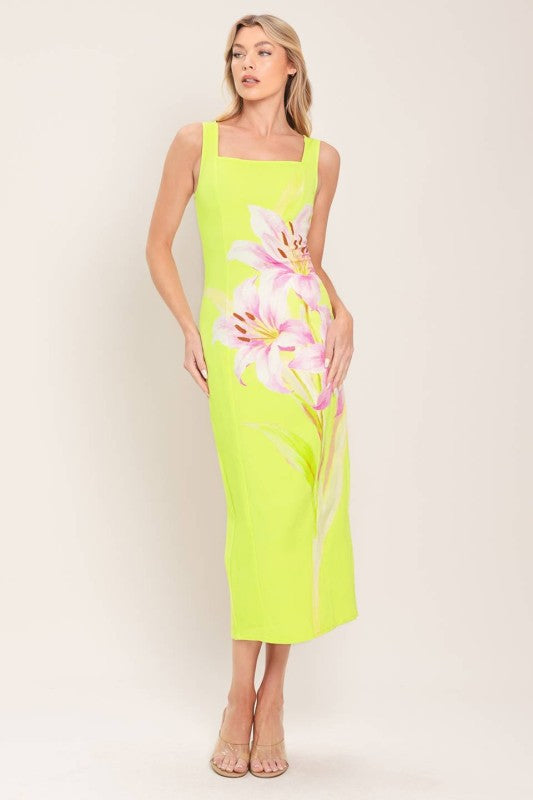 Vestido midi verde estampado