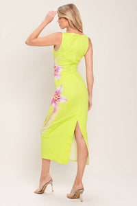 Vestido midi verde estampado