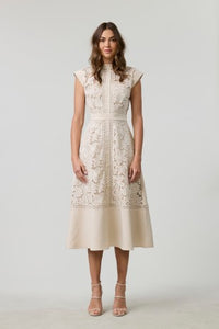 Vestido midi de encaje floral Taupé
