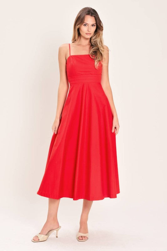 Vestido midi rojo 100% algodón