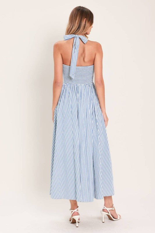 Vestido midi rayado halter