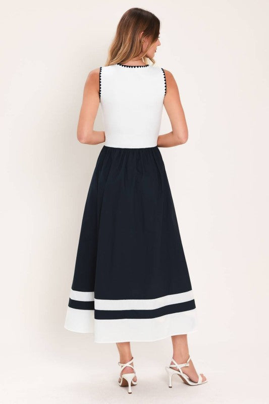 Vestido midi combinado blanco marino