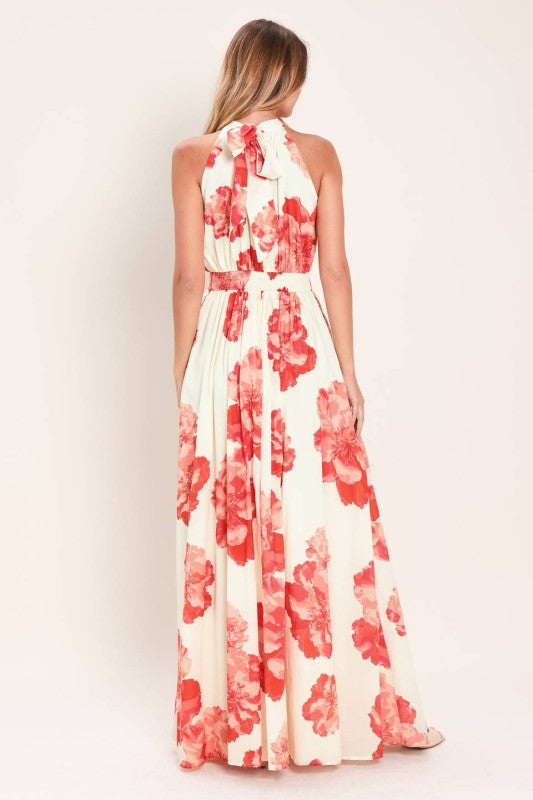 Vestido maxi halter estampado 100% algodón