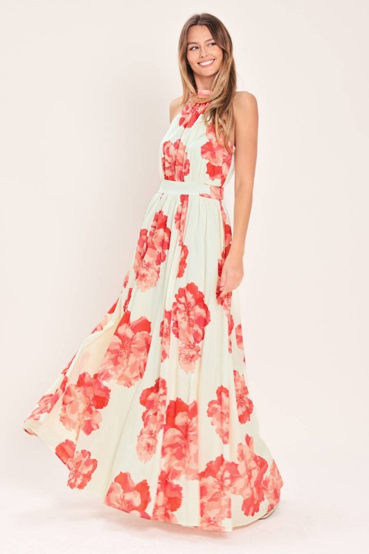 Vestido maxi halter estampado 100% algodón