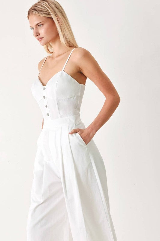 Jumpsuit blanco pierna amplia 100% algodón