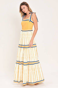 Vestido maxi rayas camel 100% algodón