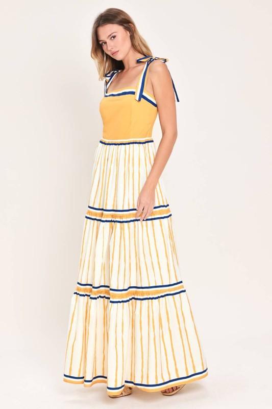 Vestido maxi rayas camel 100% algodón