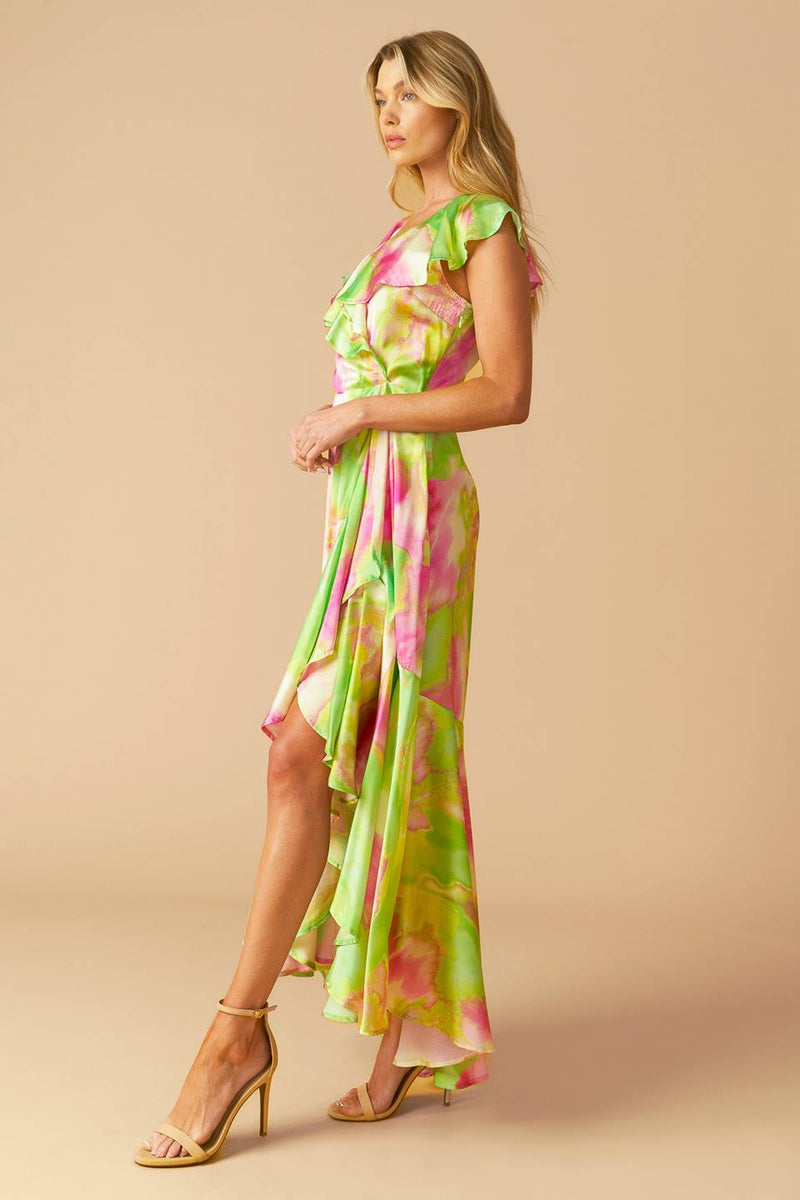 Vestido maxi estampado lima/rosa