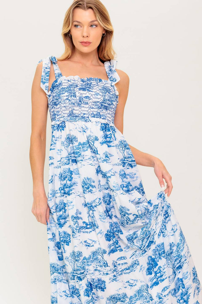 Vestido midi azul con tirantes que se atan