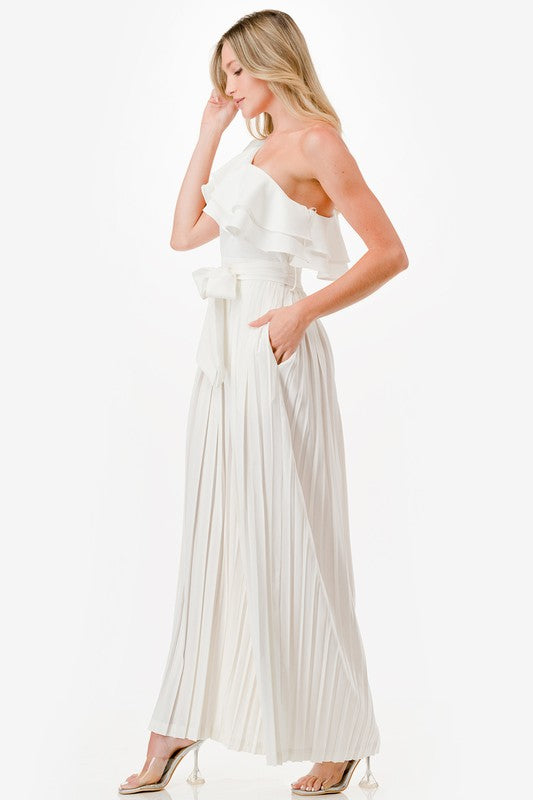 Jumpsuit un hombro plisado BLANCO