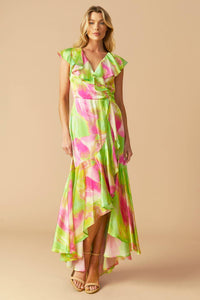 Vestido maxi estampado lima/rosa