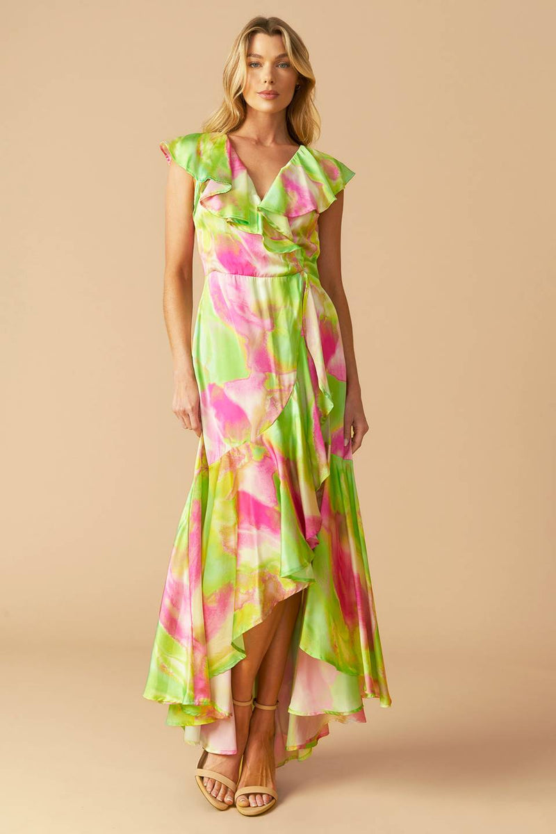 Vestido maxi estampado lima/rosa