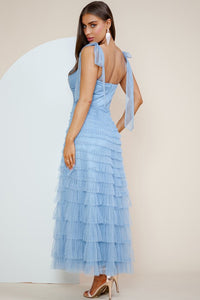 Vestido midi de tul con tirantes y moño Blue