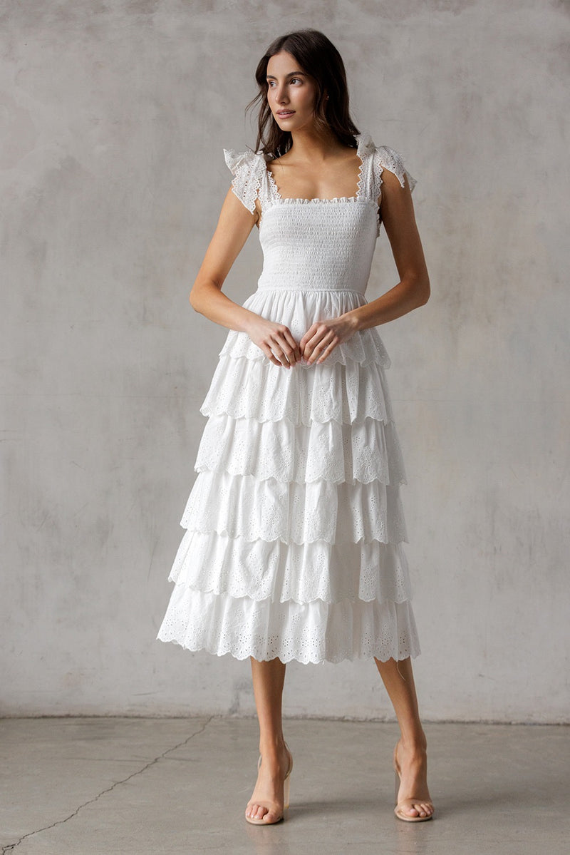 Vestido midi falda de olanes