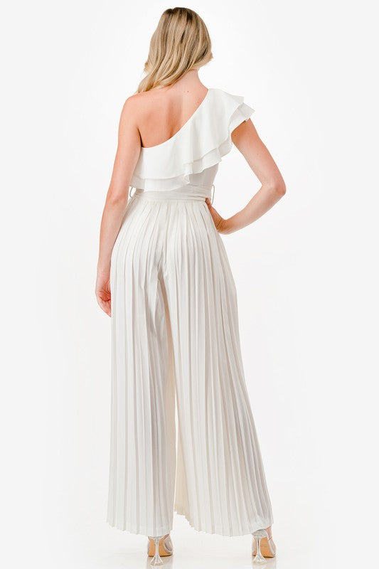 Jumpsuit un hombro plisado BLANCO