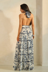 Vestido maxi halter floreado Navy