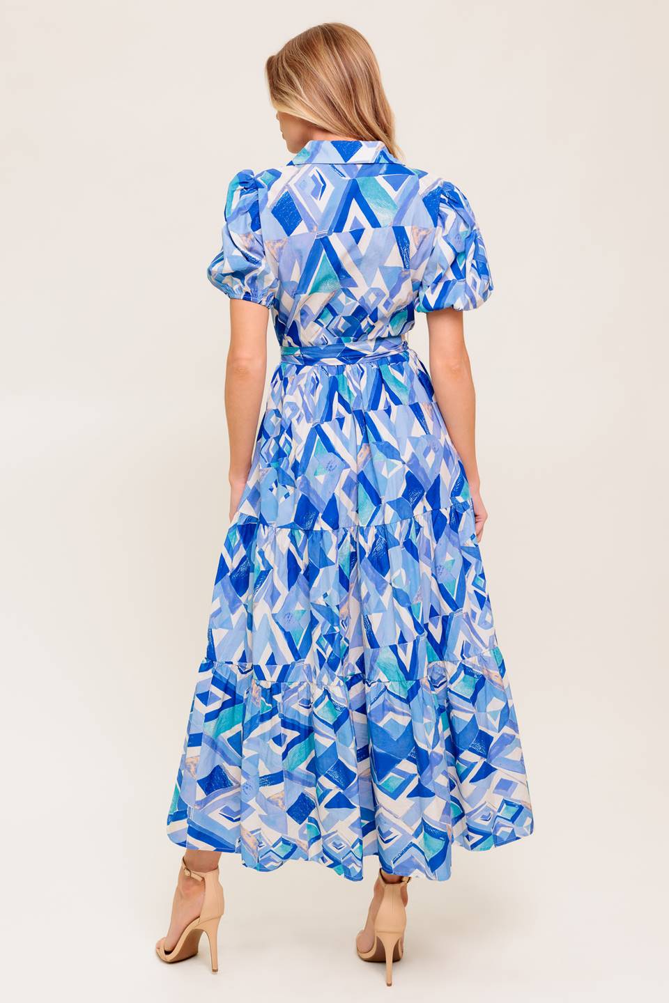 Vestido midi estampado botones azul 100% algodón