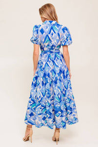 Vestido midi estampado botones azul 100% algodón