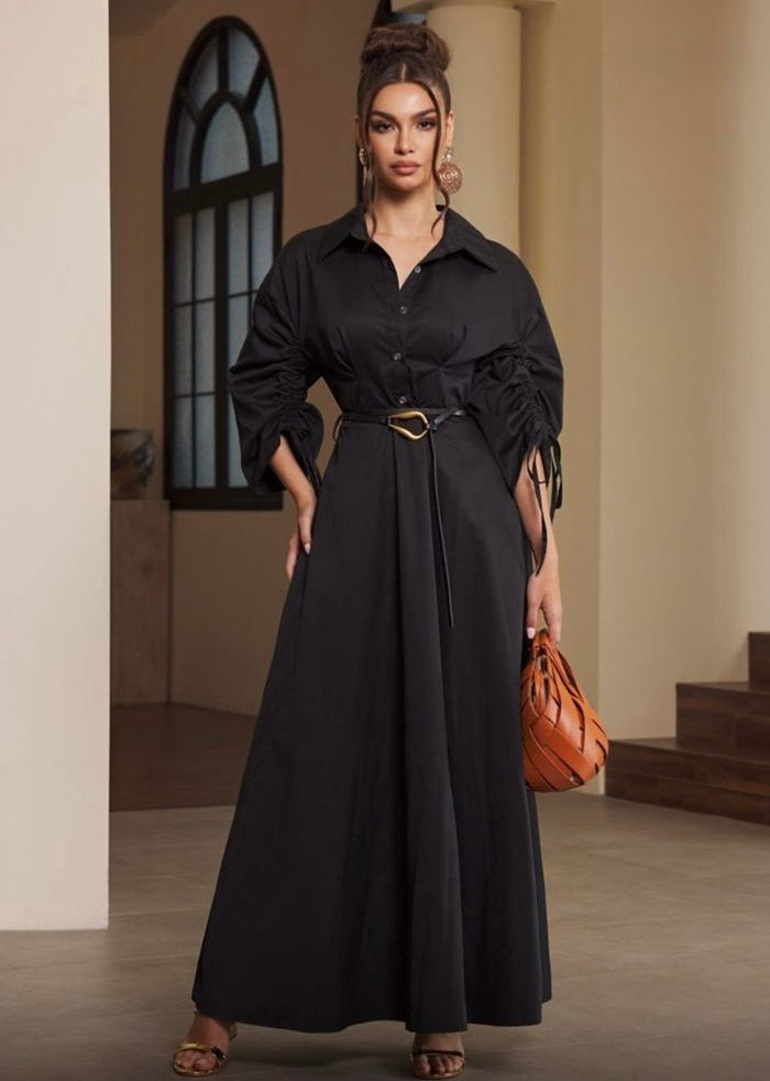 Vestido maxi con cinto Negro